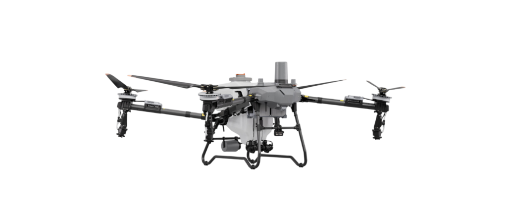 DJI AGRAS 70 mostrando el lateral y con las aspas desplegadas